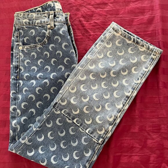 Marine Serre Blue and White Straight Leg Jeans - Picture 1 of 3